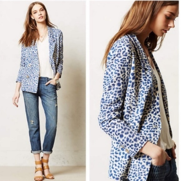 Anthropologie Jackets & Blazers - Anthro {Cartonnier} Blue Leopard Limpopo Blazer